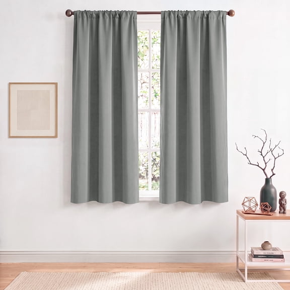 TOPICK Light Gray Room Darkening Curtains for Bedroom Thermal Insulated Drapes for Living Room Home Office Rod Pocket Curtains Set of 2 Panels Each 30"W x 63"L