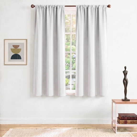 TOPICK Solid Blackout Curtain Drapes Panel Pair, Set of 2, 30" W x 63"L, White