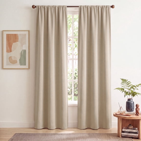 TOPICK Beige Room Darkening Curtains for Bedroom Thermal Insulated Drapes for Living Room Home Office Rod Pocket Curtains Set of 2 Panels Each 30"W x 84"L
