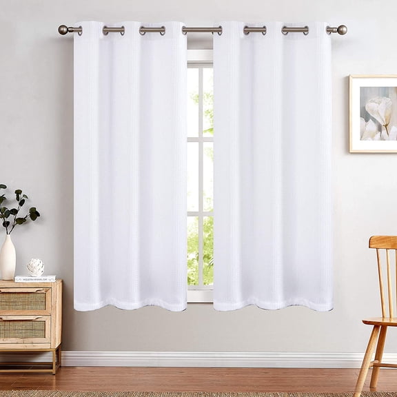 TOPICK Waffle Weave Textured Curtains 63 inch Farmhouse Light Filtering Drapes for Living Room Bedroom Grommet Window Curtain 2 Panels