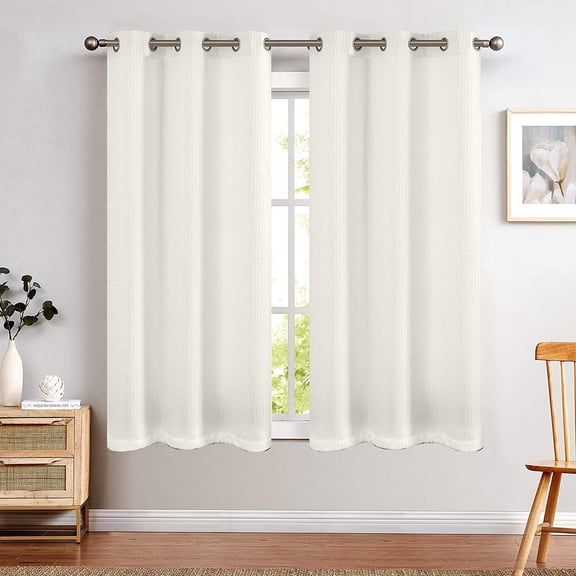 TOPICK Waffle Weave Textured Curtains 63 inch Farmhouse Light Filtering Drapes for Living Room Bedroom Grommet Window Curtain 2 Panels