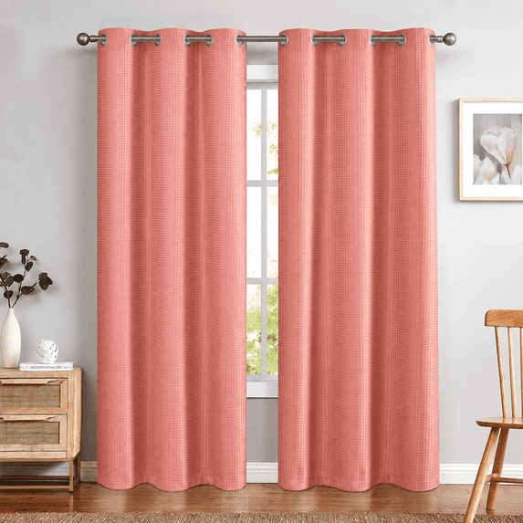 TOPICK Waffle Weave Textured Curtains 84 inch Farmhouse Light Filtering Drapes for Living Room Bedroom Grommet Window Curtain 2 Panels