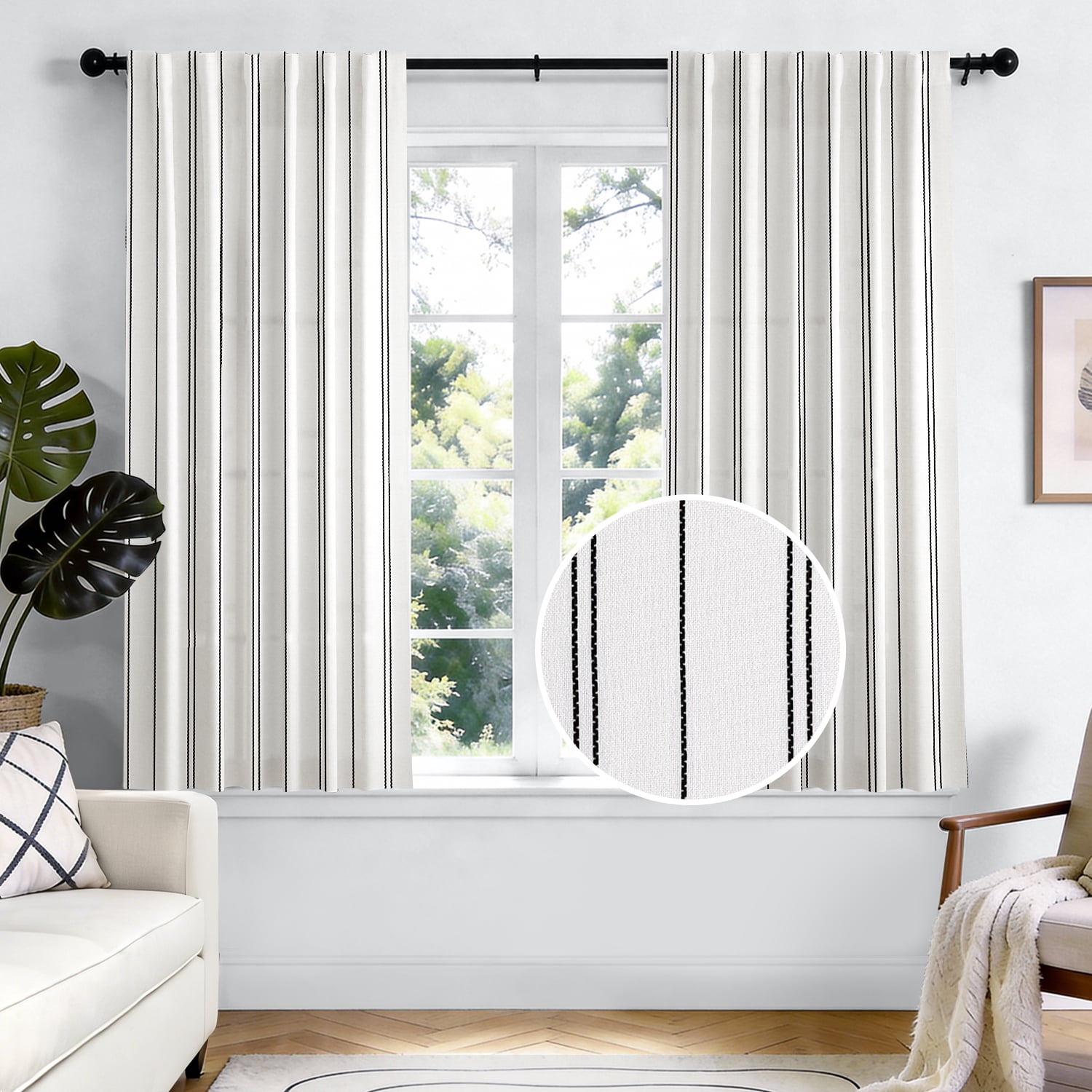TOPICK White Curtains Black Striped Curtains for Living Room Bedroom