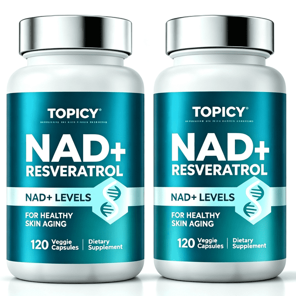TOPICY NAD+Resveratrol Supplement 500mg | Enhanced Absorption Technology | Daily Cellular Energy for Active Adults | 120 Capsules,2 Pack