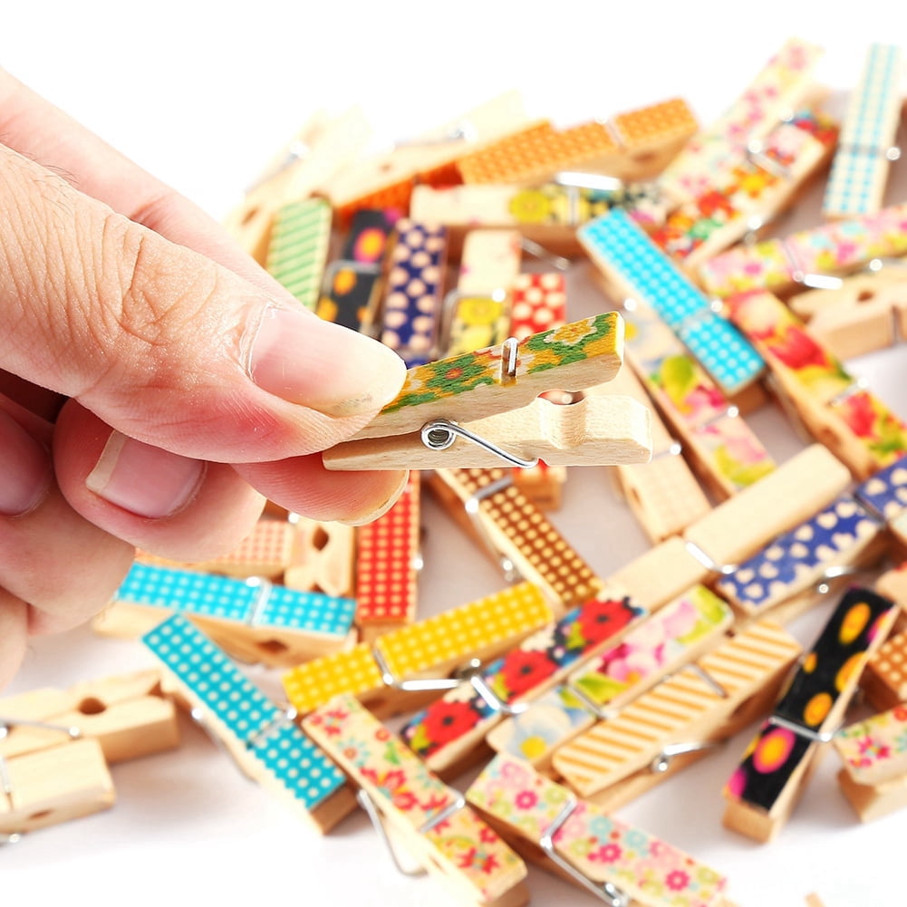 Painted Clips TOPINCN 50pcs Mini Cute Painted Wooden Clips Paper Pegs Clothes Photos ...