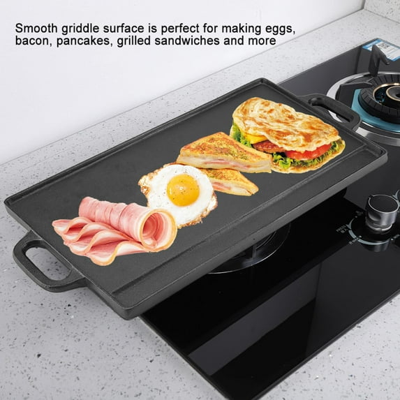 TOPINCN Non-Stick Cast Iron Grill Griddle Pan Ridged and Flat Double-Sided Baking Cooking Tray Bakeware,Non Stick Griddle Pan