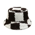 thumbnail image 1 of TOPITE Plaid Faux Fur Bucket Hat Fuzzy Fisherman Winter Hat for Women-Brown, 1 of 8