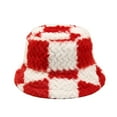 thumbnail image 1 of TOPITE Plaid Faux Fur Bucket Hat Fuzzy Fisherman Winter Hat for Women-Red, 1 of 8