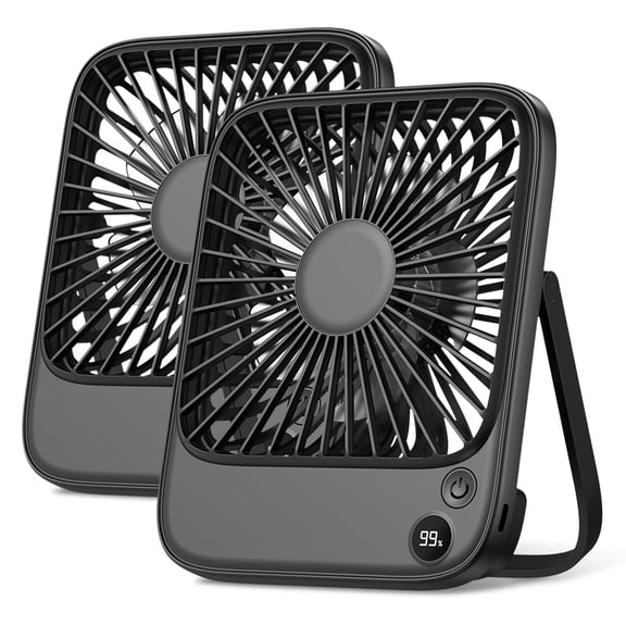 TOPK 2-Pack 5000mAh Portable Desk Fan, Ultra-Thin, 4-Speed, Quiet Battery-Powered Fan for Home, Office, Outdoor