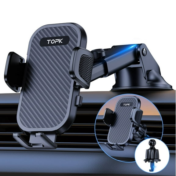 TOPK D42Z Car Phone Holder - Ultra Stable Mount for Dashboard/Windscreen/Vent - Compatible with All Phones