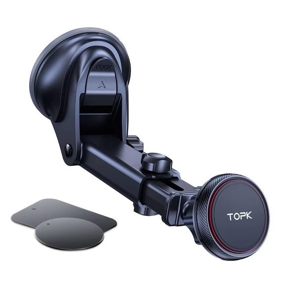 TOPK Magnetic Car Phone Mount, Strong Suction Cup Holder with Long Arm, 360 Adjustable for Dashboard & Windshield, Compatible with 4-7 inch Phones