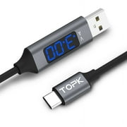 TOPK USB C Charging Cable with Voltage and Current Display Grey 3ft