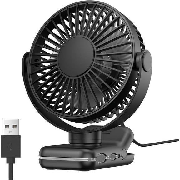 TOPK USB Clip on Fan, Small Clip Fan, USB Table Fan with 3 Speeds Strong Airflow, 720° Rotation, USB Powered, Ultra-Quiet, Desk Fans for Home/Office/Stroller/Library and Summer Gift Black