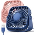 thumbnail image 1 of TOPK USB Desk Fan [2Pack] - Set of Blue and Pink, 3-Speed Quiet Fans with 360° Rotation for Home and Office Use, 1 of 7