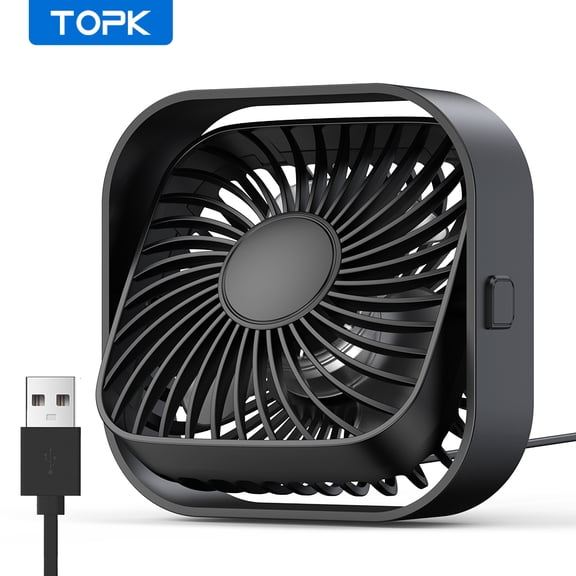 TOPK USB Desk Fan, Mini Fan, Strong Airflow & Quiet Operation, Three-Speed Wind Small Cooling Fan, 360 Rotatable Head for Home Office Table and Desktop
