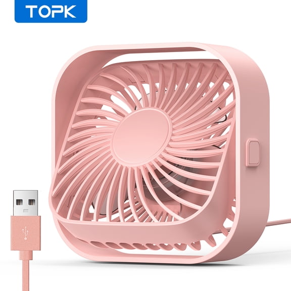 TOPK USB Desk Fan, Mini Fan, Strong Airflow & Quiet Operation, Three-Speed Wind Small Cooling Fan, 360 Rotatable Head for Home Office Table and Desktop