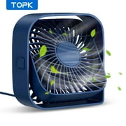 TOPK USB Desk Fan Strong Airflow & Quiet Operation Three-Speed Wind Mini Table Fan 360° Rotatable Head for Home Office Bedroom