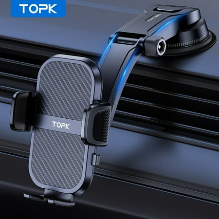 TOPK Upgrade Car Phone Holder Mount, Universal Cell Phone Car Mount for Dashboard Car Dash Mount Mobile Holder for iPhone, Samsung And All Android Smart Phones