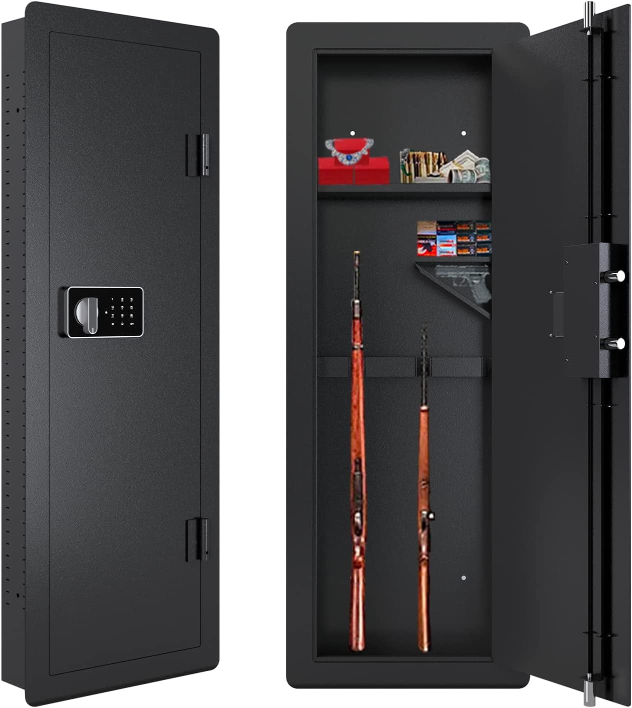 TOPKEY Hidden Wall Gun Safe Long Gun Cabinet with Removable Shelf Quick Access Security for Home and Office