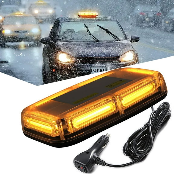 TOPKU 11" Roof Mounted COB LED Strobe Light Bar -Magnetic Base - High Visibility Emergency Warning Beacon for Trucks & Vehicles (Amber)