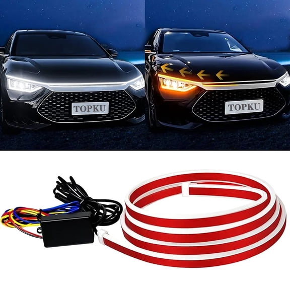 TOPKU 70" LED DRL Car Daytime Running Light 12V Flexible Waterproof Strip White Turn Signal Yellow Brake Flow Lights 2pcs (Amber and White)