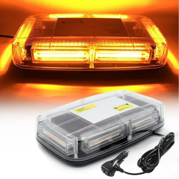TOPKU Roof Top Emergency Strobe Beacon Lights 6 COB 12-24V High Visibility Safety Warning Mini LED Strobe Light bar with Magnetic Base for Snow Plow, Trucks, Construction Vehicles (Amber/White)