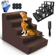 TOPMART 5 Step Dog Stairs for Beds,Non-Slip Plastic Pet Stair for Small Dogs 20.1'' High,Brown