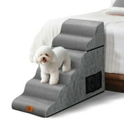 TOPMART 6 Step Pet Stairs for Dogs,Sponge Dog Stairs for High Beds,27.6in High,Grey