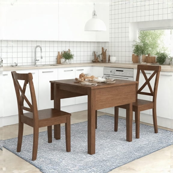 TOPMAX 3-Piece Walnut Drop Leaf Breakfast Nook Dining Set