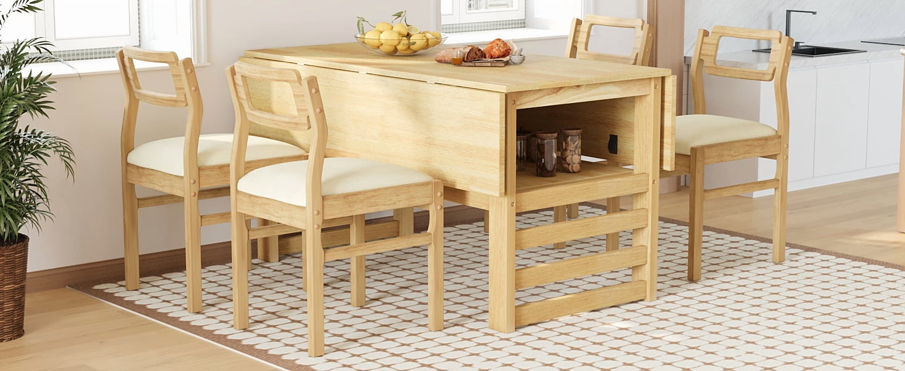 TOPMAX Modern Style Natural Wood 6-Piece Dining Table Set with Bench and Chairs, Upholstered Seats, Rubberwood Frame main image 1