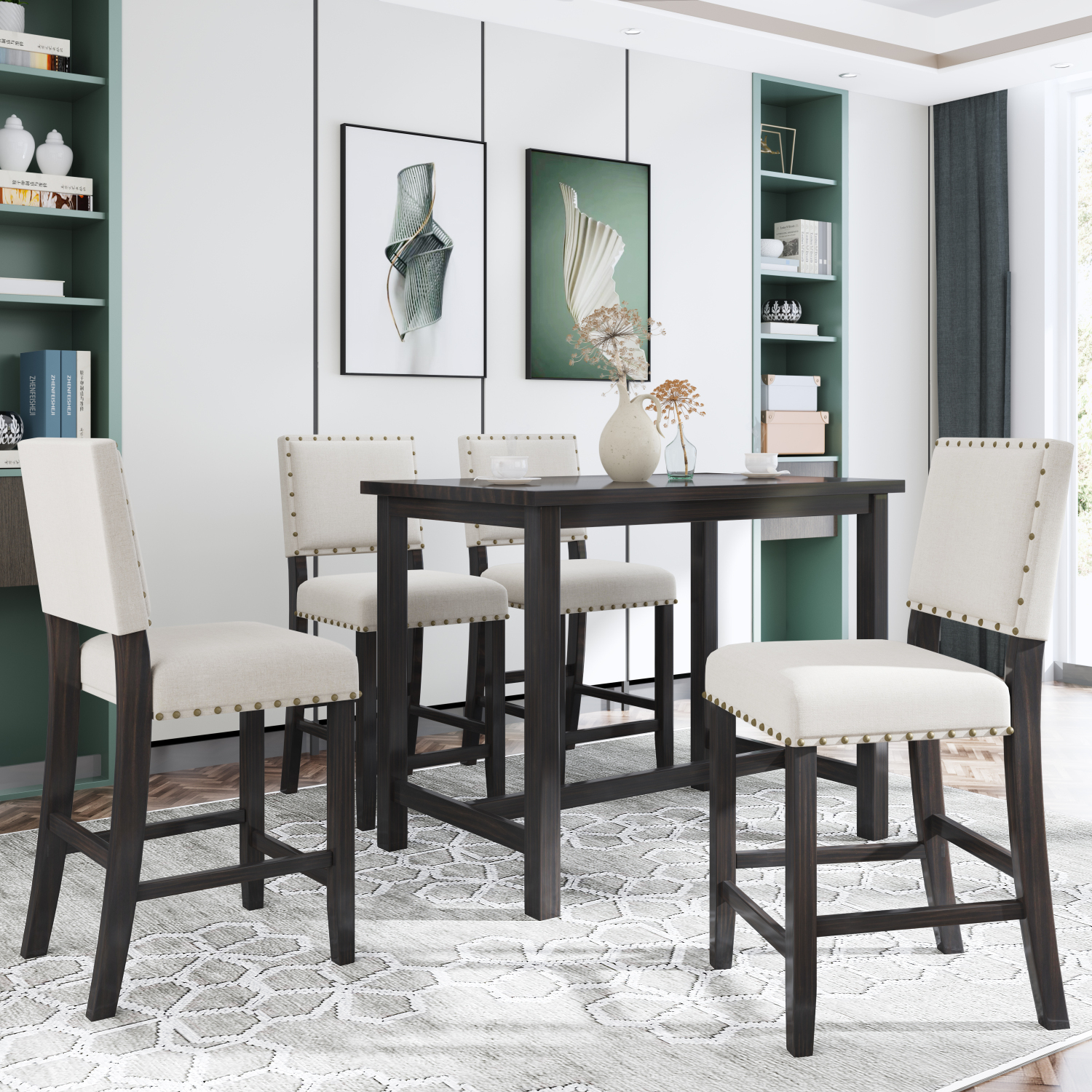TOPMAX 5 Piece Rustic Wooden Counter Height Dining Table Set with 4 ...