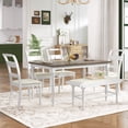 thumbnail image 1 of TOPMAX 6-peice Dining Set with Turned Legs, Kitchen Table Set with Upholstered Dining Chairs and Bench,Retro Style, White, 1 of 12