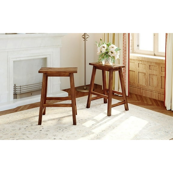 TOPMAX Farmhouse Rustic 2-piece Counter Height Wood Kitchen Dining Stools for Small Places, Walnut