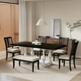thumbnail image 1 of TOPMAX Traditional 6-Piece 78inch Trestle Extendable Dining Table Set with One 18inch Removable Leaf, Padded Dining Chairs and Bench,Distressed White, 1 of 8