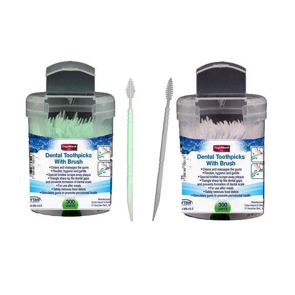 TOPMED ETS Oral Care Dental Brush Teeth Pick Plastic Teeth Floss Toothpick, Interdental Brush (600 Count 2 Box)