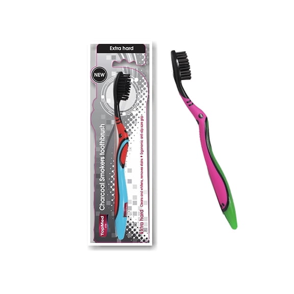 TOPMED ETS Smokers Charcoal Toothbrush Extra Hard (Color May Vary) 1 Count
