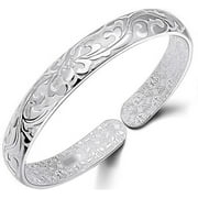 XUSITONG Classic 925 Sterling Silver Bracelet Ladies Fashion Pattern Open Alloy Jewelry Cuff Bangle Chain Bracelets (Silver)