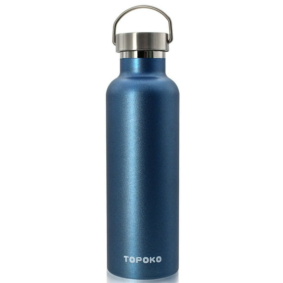 TOPOKO 25 Oz Stainless Steel Water Bottle Double Wall Insulated Thermos Vacuum Bottle Mental Cap Leak Proof Bottle,BPA free Metal Lid With Handle Powder Coating Keep Hot 12H Cold 24H-Blue