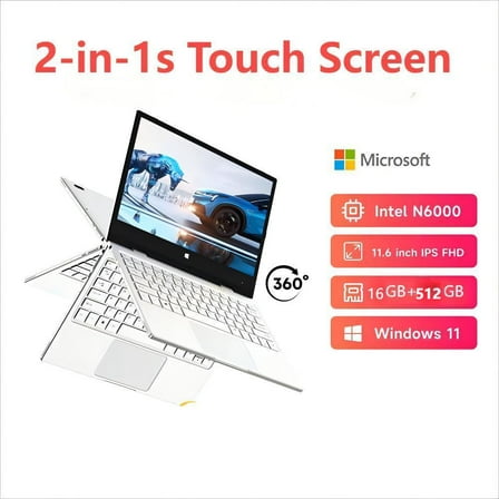 TOPOSH 11.6"1920*1080P 2-in-1s Touch Screen Mini Laptop,Intel N6000,4 Core,16GB+512GB,Windows 11,Portable,Bluetooth WiFi,Silver,Multilingual for Study,Work,Meeting Daily