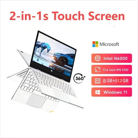 TOPOSH 11.6"1920*1080P 2-in-1s Touch Screen Mini Laptop,Intel N6000,4 Core,8GB+512GB,Windows 11,Portable,Bluetooth WiFi,Silver,Multilingual for Study,Work,Meeting Daily