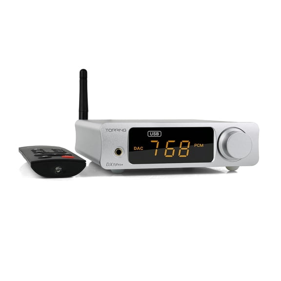 TOPPING DX3 Pro+ Headphone amplifier 3.5mm,Desktop usb dac,Bluetooth 5.1,Pre Amplifier with Remote Control,Silver