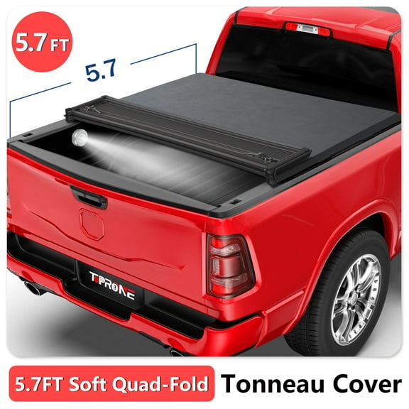 TOPRONE Soft Quad-Fold Tonneau Cover Fits 2009-2024 Ram 1500 with 5'7" (67.4in) Truck Bed w/o RamBox