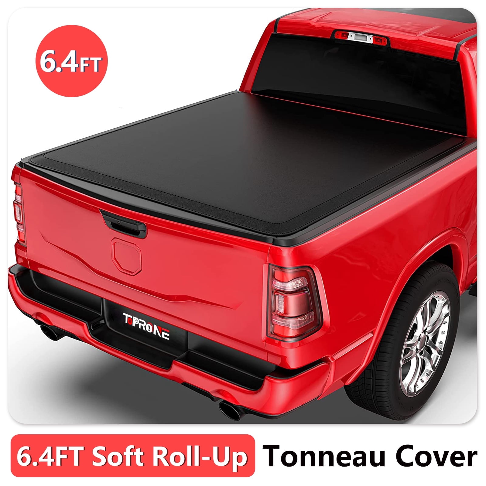 TOPRONE Soft Roll Up Tonneau Cover Fits 2009-2018 Ram 1500; 2010-2023 Ram 2500 3500; 2019-2024 Classic Ram 1500 with 6'4" (76.3in) Truck Bed w/o RamBox