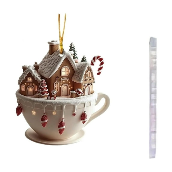 TOPRenddon Christmas Pendant, Xmas Tree Decorations, Christmas Hanging Ornaments Decorations, 2D Acrylic Snow House Christmas Ornaments for Indoor and Outdoor Decoration Party Supplies