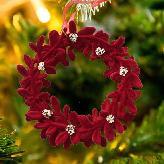 TOPRenddon Christmas Decoration, TOPRenddon Burgundy Bow Christmas Decoration Flocking Hanging Christmas Tree Decoration Hanging Decoration