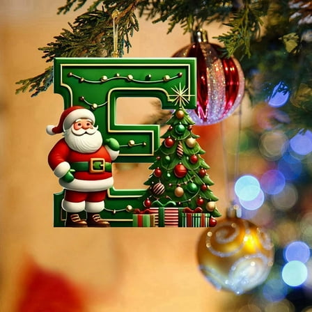 TOPRenddon Christmas Initial with Red Hat Christmas Tree Ornaments Personalized DIY Christmas 26 Letters Ornaments Christmas Decoration Xmas Tree Hanging Decor