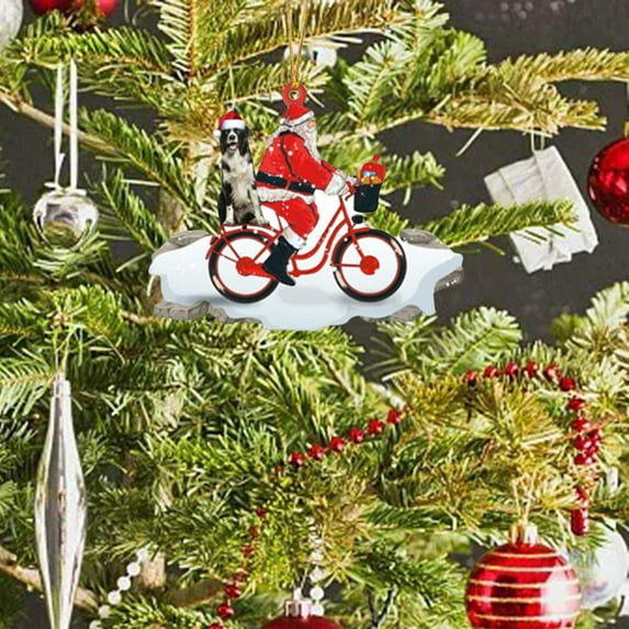 TOPReddon Christmas Tree Hanging Ornament, Santa Claus Riding Bike with Puppy Statue Decor Santa Claus Ornaments Set