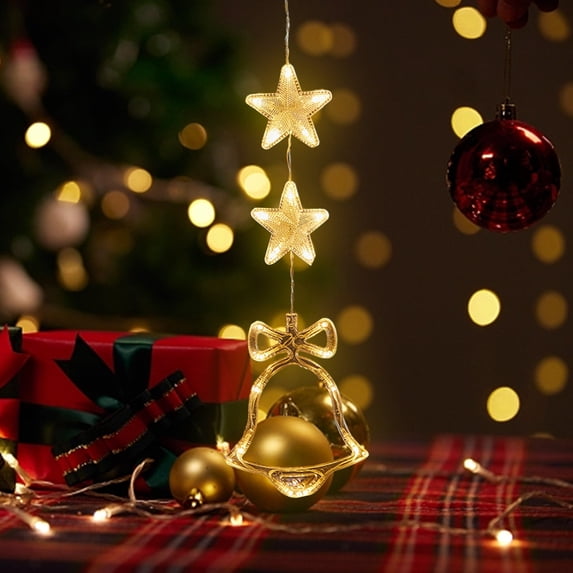 TOPRenddon Christmas Window Lights Decorations, Battery Powered Christmas Window Hanging Warm White Lighted LED Sucker Lamp For Xmas Tree Fireplace Window Indoor Outdoor