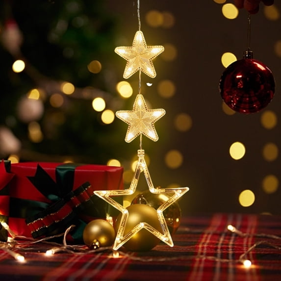 TOPRenddon Christmas Window Lights Decorations, Battery Powered Christmas Window Hanging Warm White Lighted LED Sucker Lamp For Xmas Tree Fireplace Window Indoor Outdoor