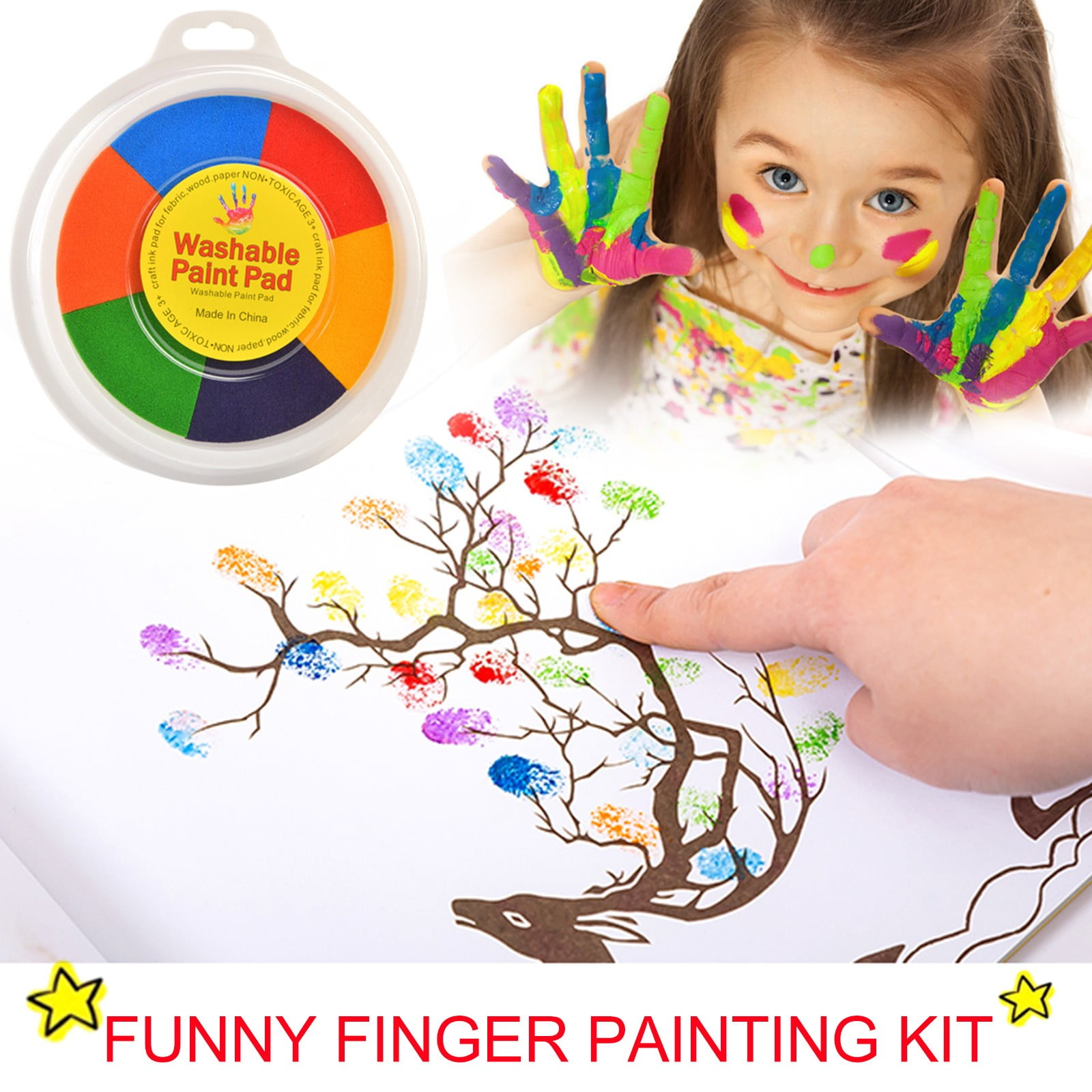 45-Piece Kids Finger Paint Set - 12 Washable Non-Toxic Colors With Brushes, Paper & Accessories